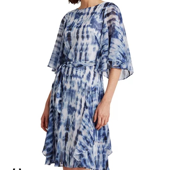Ralph Lauren Dresses & Skirts - Lauren Ralph Lauren Blue Watercolor Georgette Ruffle Midi Dress Women’s 8